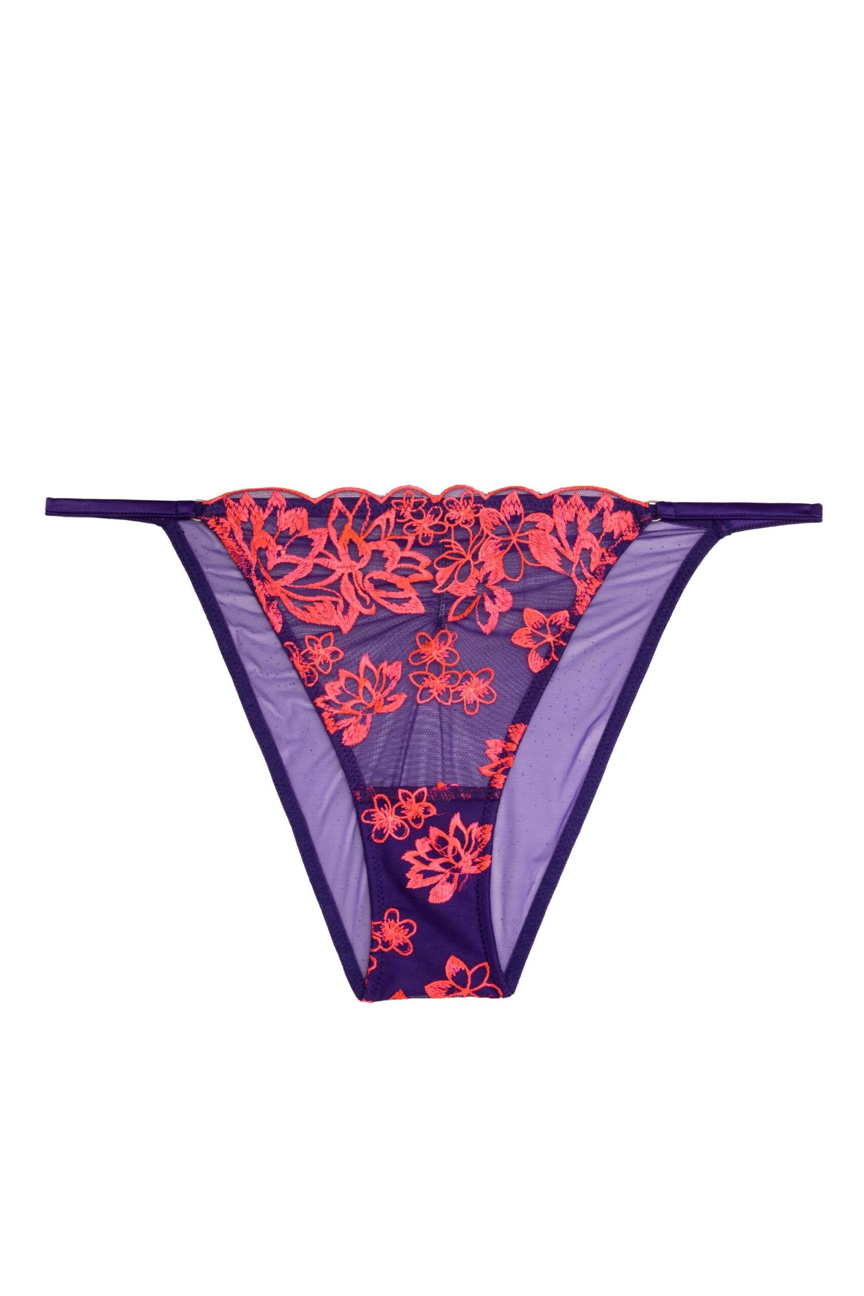 Ada Purple and Neon Pink Blossom High Waist Thong